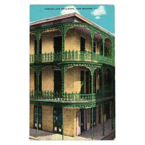 Famous Lace Grillwork New Orleans LA Vintage Postcard Corner St Peter Royal 3259